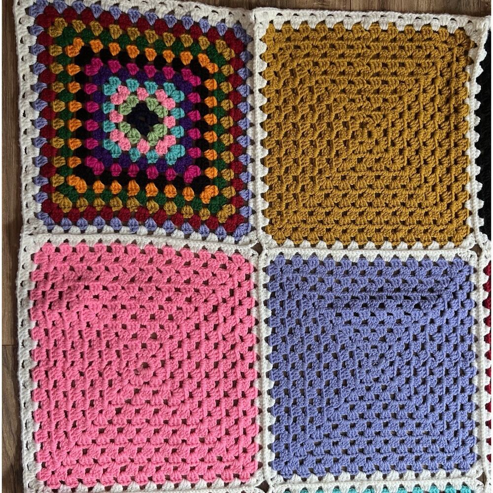 Vtg Crochet Granny Square Roseanne Blanket MultiColored Afghan Throw 66" X 51" - Picture 3 of 11